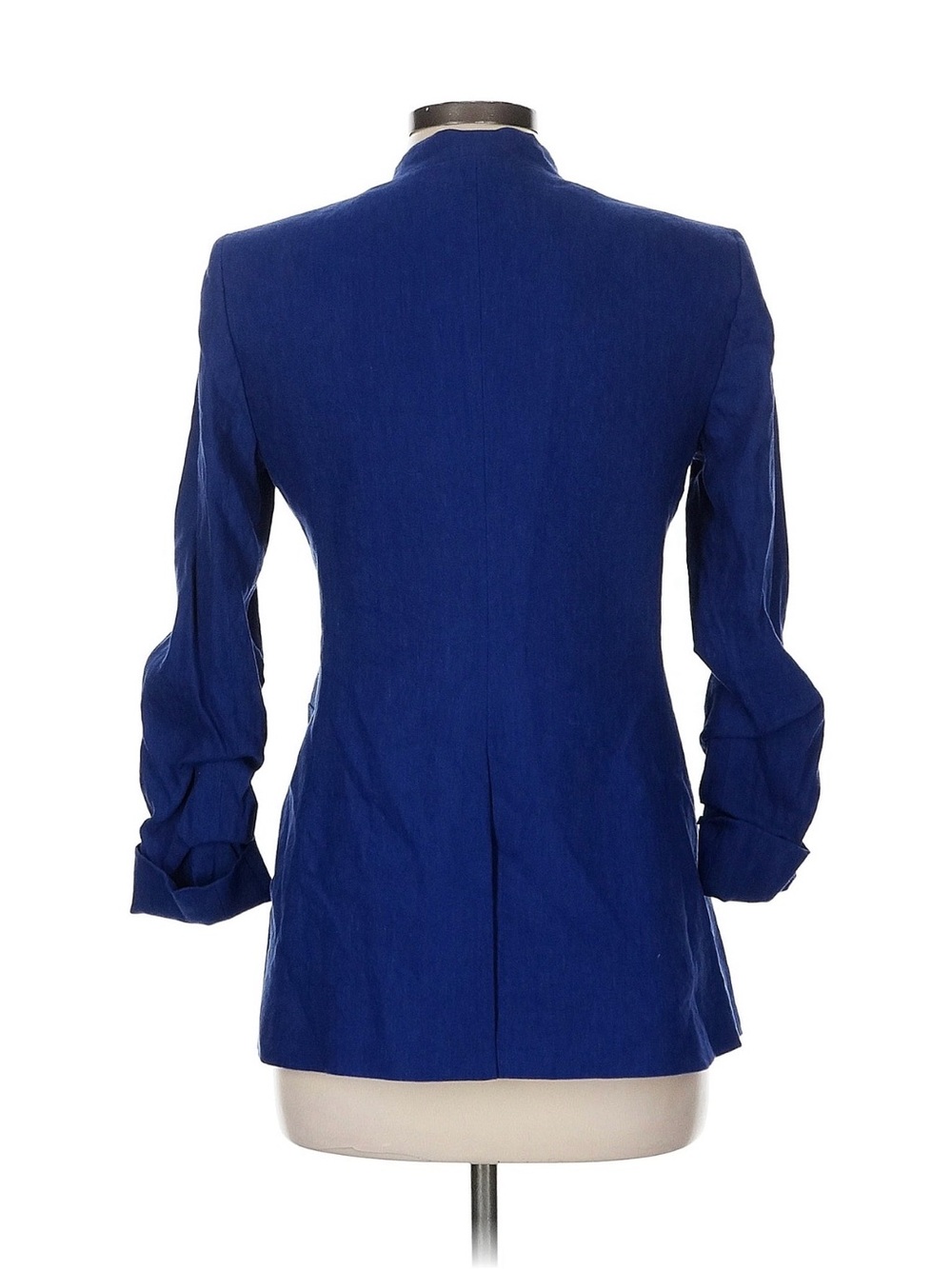 Alice + Olivia Cobalt Blue Linen Blend Ruched Sleeve Blazer Size 8 - Picture 4 of 10
